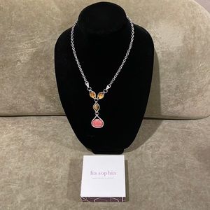 Lia Sophia Drop Pendant 4 Stone Necklace with Box